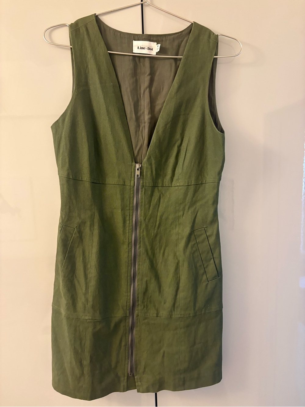 Line & Dot Olive Green Zip-Front Mini Dress
